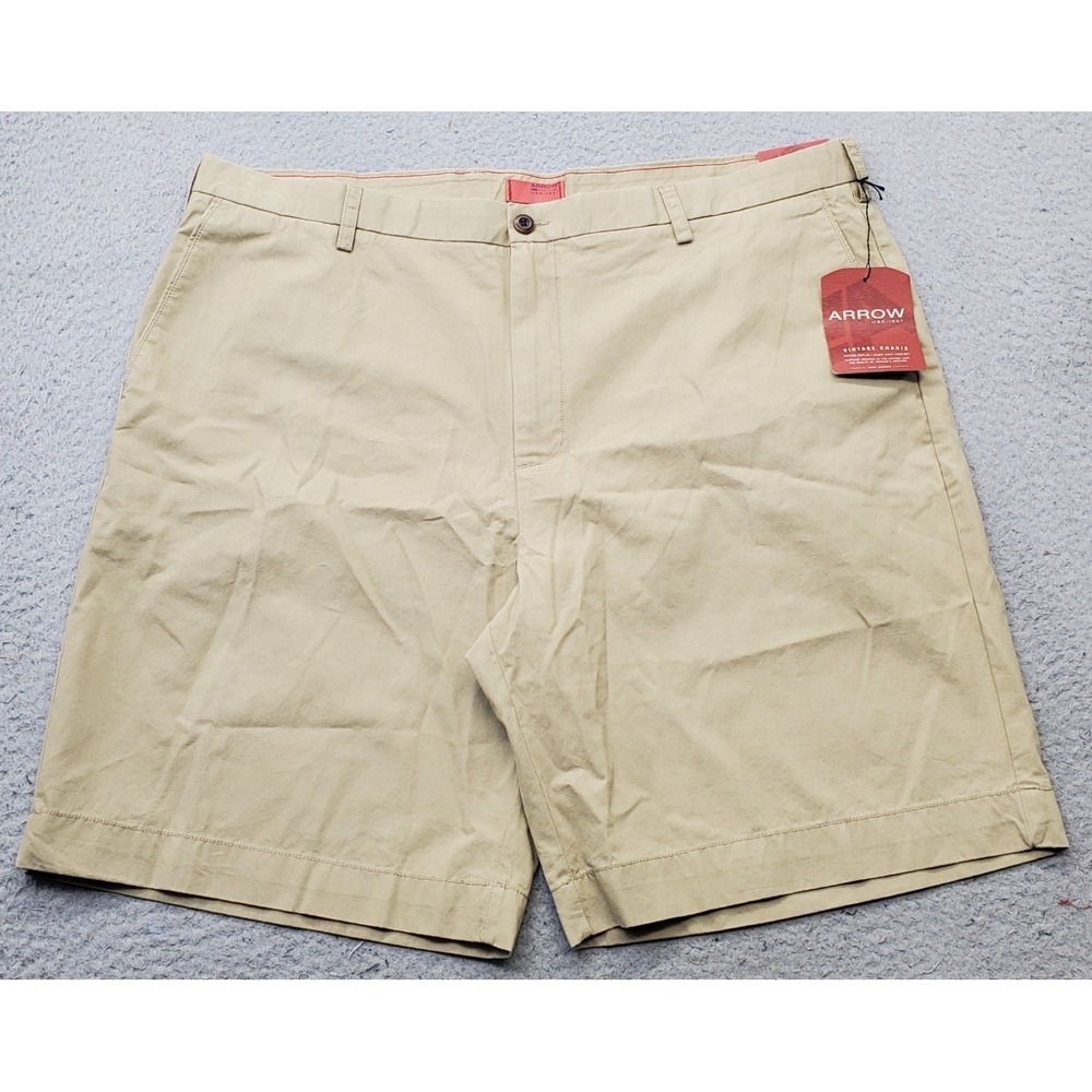 Vintage Arrow Khaki Chino Shorts Mens 42 Tan Cotton Casual Flat Front Comfort